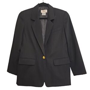 Talbots Wool Luxe Knit One-Button Black Vintage Oversized Blazer